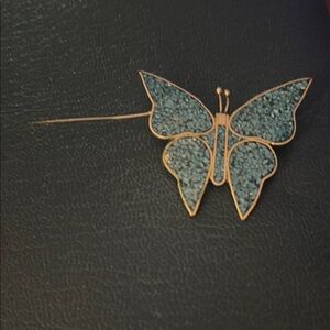 Butterfly Brooch with Blue Inlay